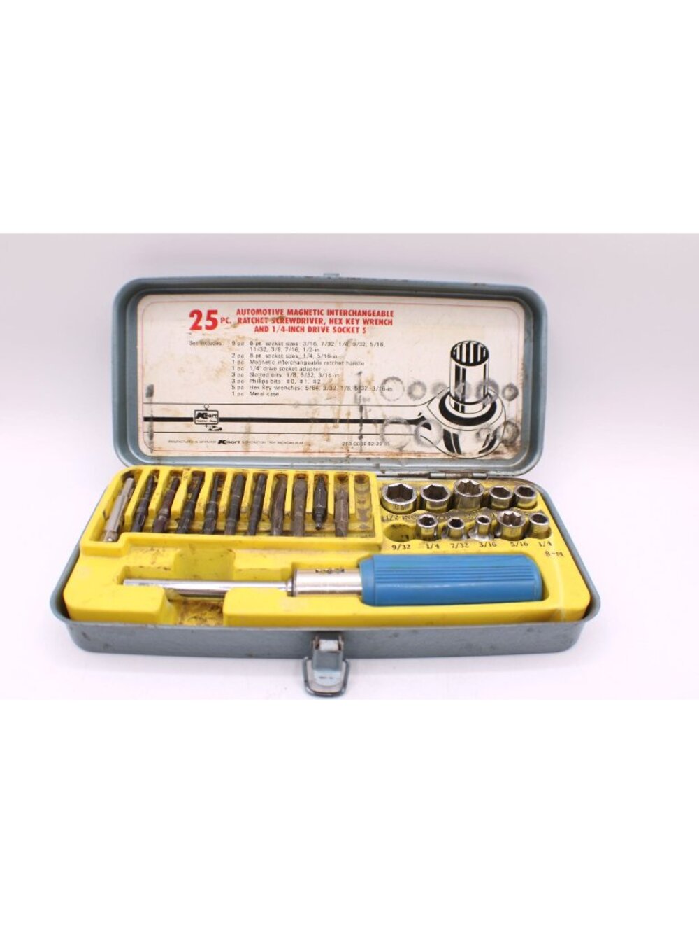 Vintage Automotive Magnetic Ratchet Screwdriver Socket Set Metal Case Kmart Flaw